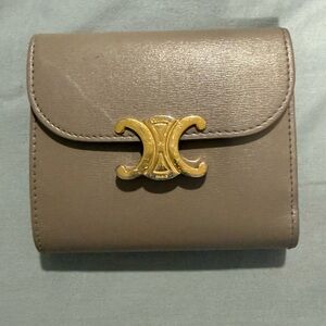 Celine Taupe Wallet with Gold Clasp